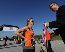 Marriage proposal at finish line